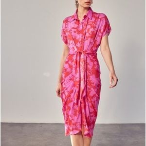 Floral Escape Wrap Around Button Down Satin Dress